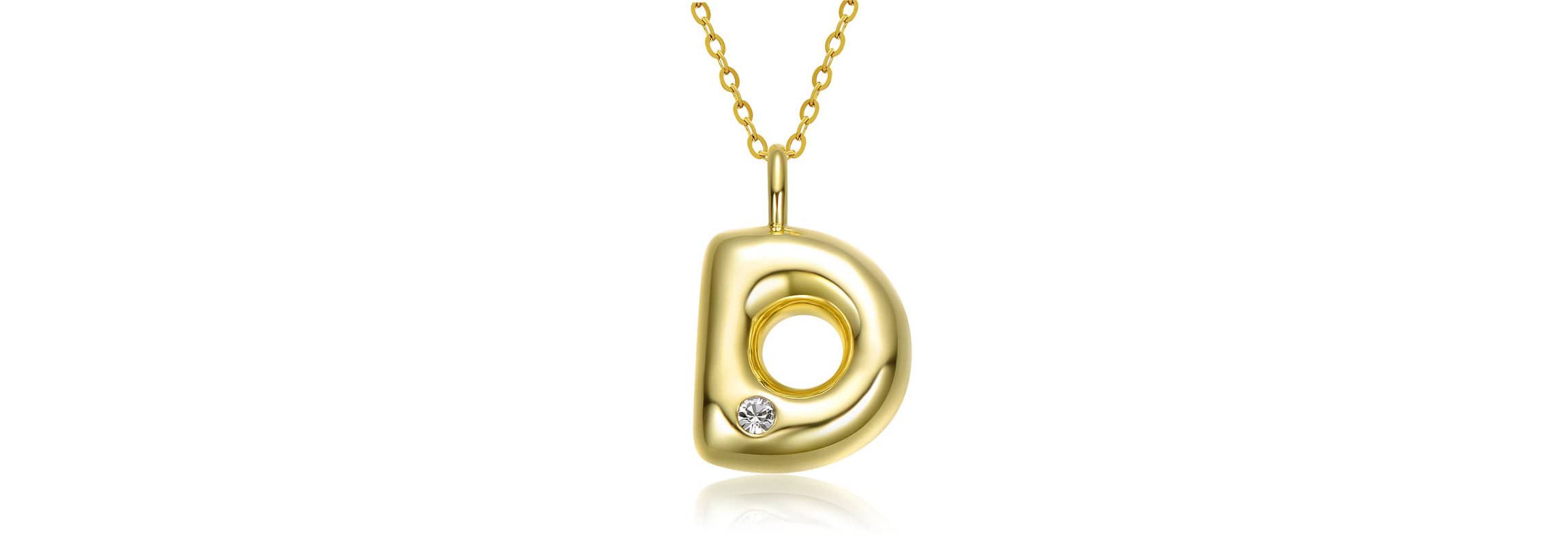 Lab Created 14K Gold Plated with Clear Cubic Zirconia Initial Pendant Bubble Letter Necklace