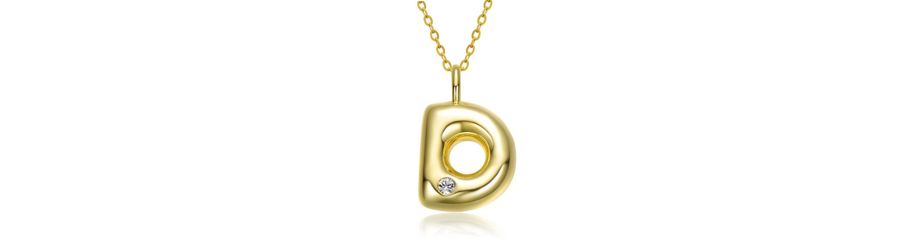 Lab Created 14K Gold Plated with Clear Cubic Zirconia Initial Pendant Bubble Letter Necklace