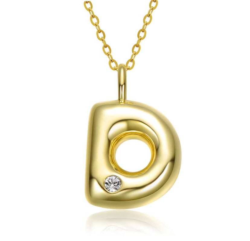Lab Created 14K Gold Plated with Clear Cubic Zirconia Initial Pendant Bubble Letter Necklace