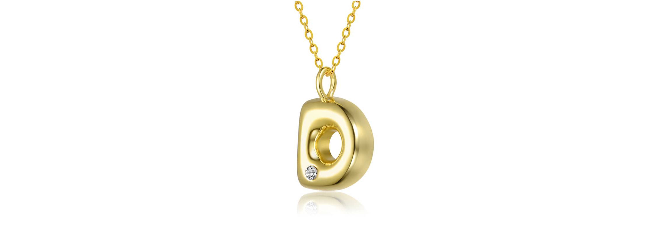 Lab Created 14K Gold Plated with Clear Cubic Zirconia Initial Pendant Bubble Letter Necklace