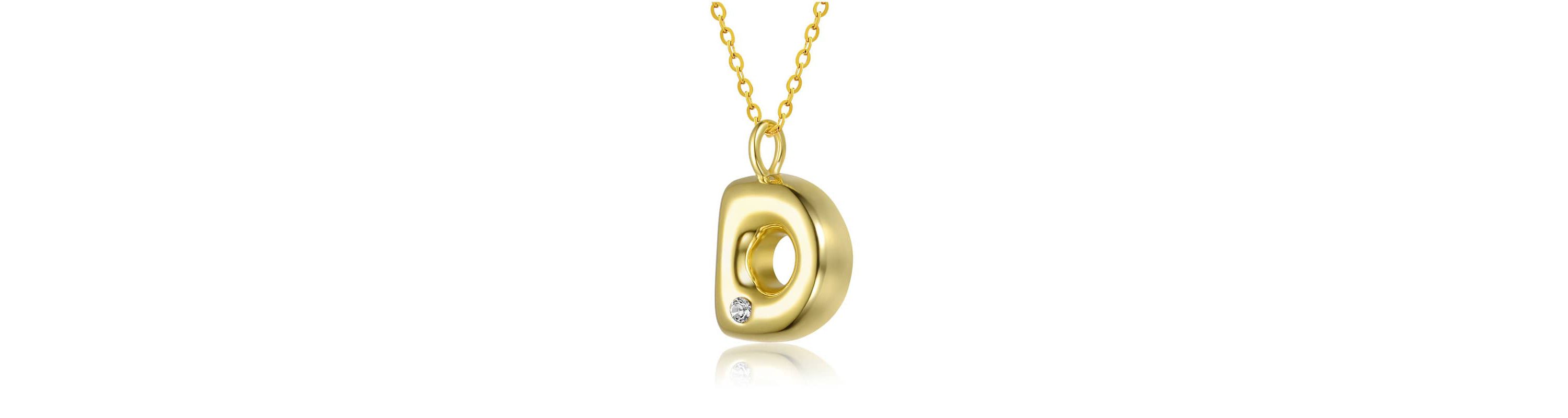 Lab Created 14K Gold Plated with Clear Cubic Zirconia Initial Pendant Bubble Letter Necklace