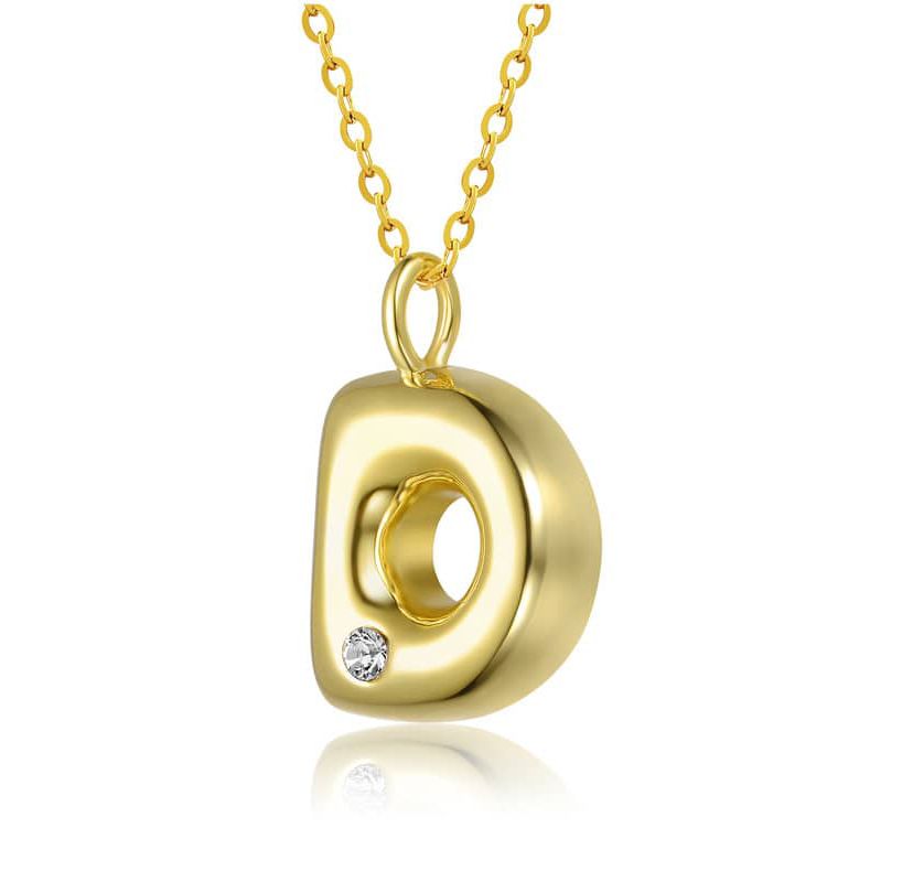 Lab Created 14K Gold Plated with Clear Cubic Zirconia Initial Pendant Bubble Letter Necklace