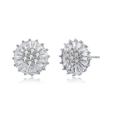 Rozzato Lab Created Sterling Silver White Gold Plated with Colored Round & Baguette Cubic Zirconia Stud Earrings