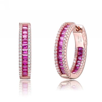 Rozzato Lab Created Sterling Silver with Colored Baguette Cubic Zirconia Hoop Earrings