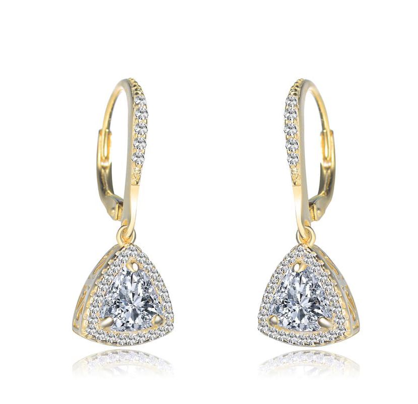Lab Created Sterling Silver with Clear Triangle Cubic Zirconia Drop Earrings