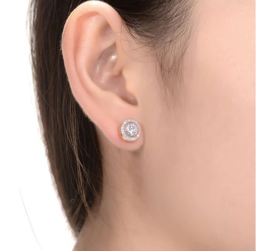 Lab Created Sterling Silver with Clear Cubic Zirconia Round Stud Earrings