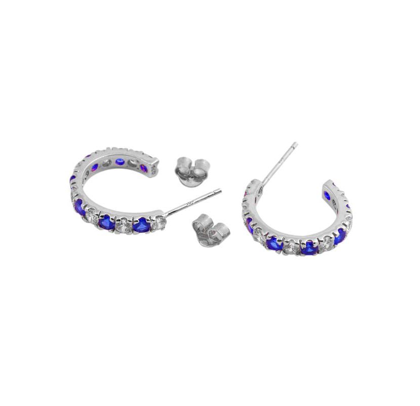 Lab Created Sterling Silver White Gold Plated with Colored Cubic Zirconia C-Shaped Hoop Earrings