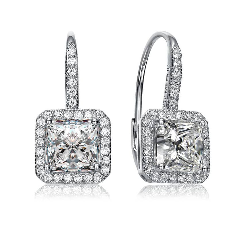 Lab Created Sterling Silver with Colored Cubic Zirconia Square Cushion Drop Earrings