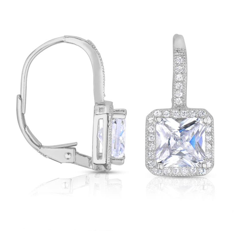 Lab Created Sterling Silver with Colored Cubic Zirconia Square Cushion Drop Earrings