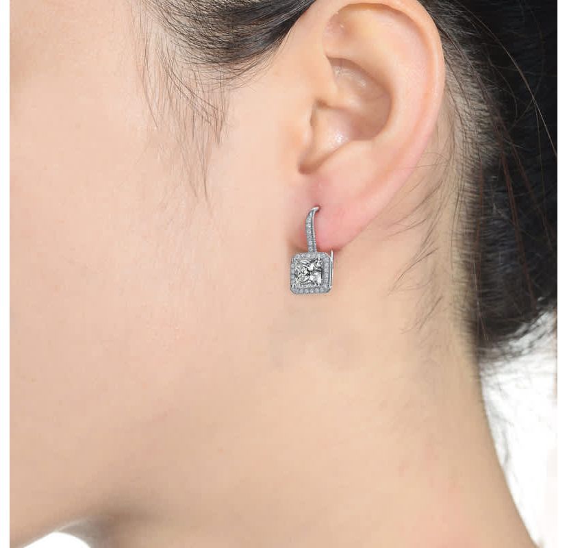 Lab Created Sterling Silver with Colored Cubic Zirconia Square Cushion Drop Earrings