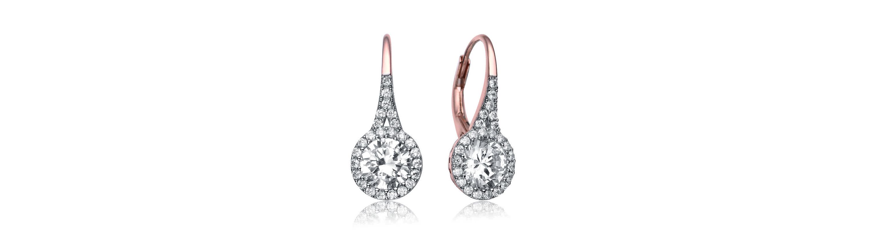 Lab Created Sterling Silver with Clear Round Cubic Zirconia Halo Drop Earrings