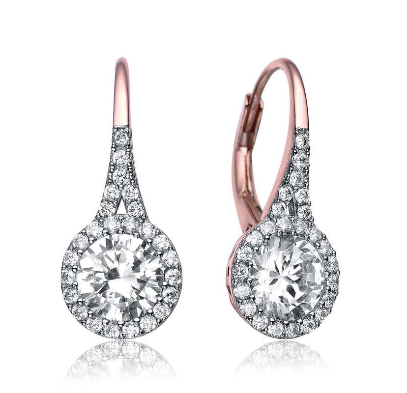 Lab Created Sterling Silver with Clear Round Cubic Zirconia Halo Drop Earrings