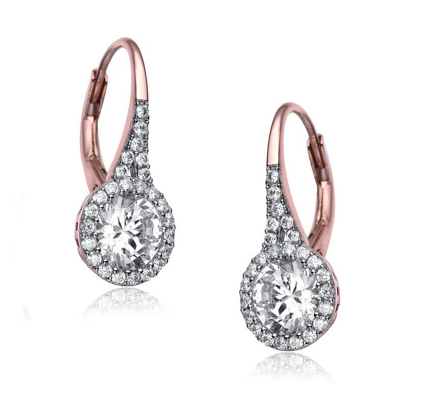 Lab Created Sterling Silver with Clear Round Cubic Zirconia Halo Drop Earrings