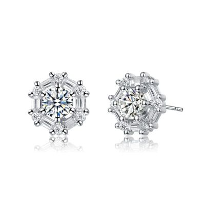 Rozzato Lab Created Sterling Silver with Colored Round & Baguette Cubic Zirconia Stud Earrings, White