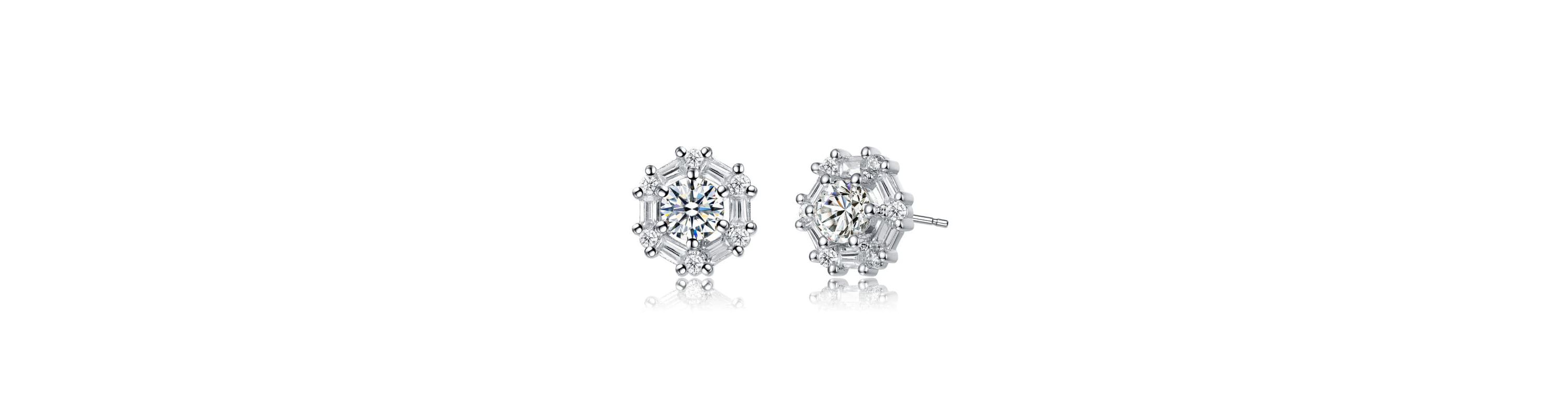 Lab Created Sterling Silver with Colored Round & Baguette Cubic Zirconia Stud Earrings