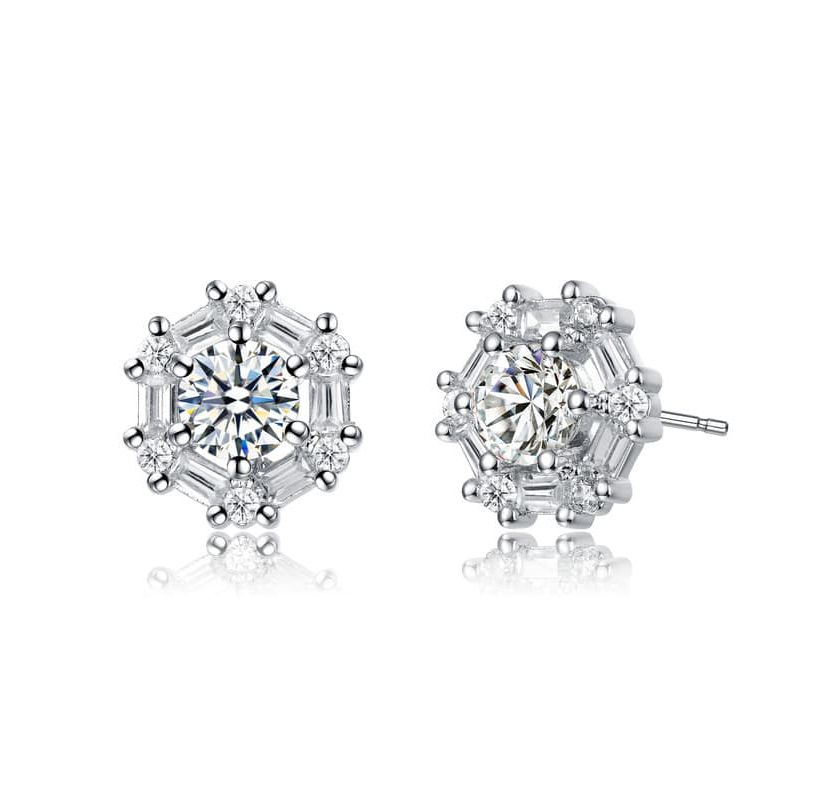 Lab Created Sterling Silver with Colored Round & Baguette Cubic Zirconia Stud Earrings