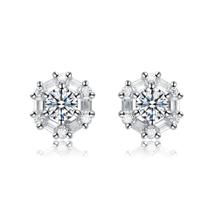 Lab Created Sterling Silver with Colored Round & Baguette Cubic Zirconia Stud Earrings