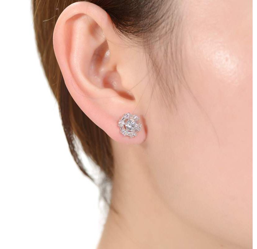 Lab Created Sterling Silver with Colored Round & Baguette Cubic Zirconia Stud Earrings
