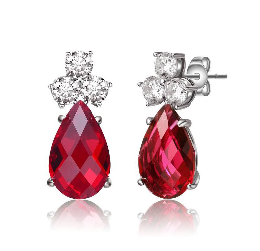 Lab Created Sterling Silver White Gold Plated with Colored Cubic Zirconia Pear Drop Earrings