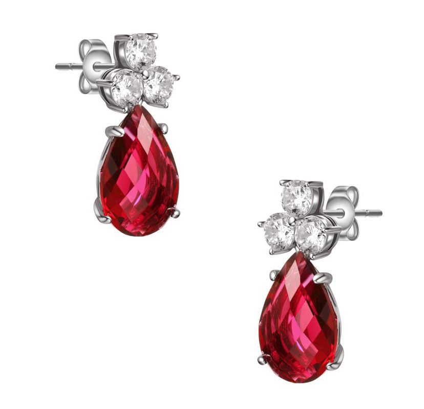 Lab Created Sterling Silver White Gold Plated with Colored Cubic Zirconia Pear Drop Earrings