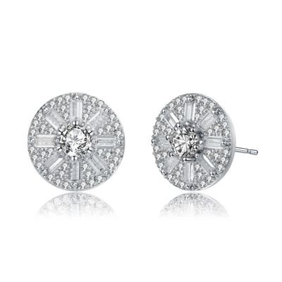 Rozzato Lab Created Sterling Silver White Gold Plated with Colored Baguette & Round Cubic Zirconia Stud Earrings