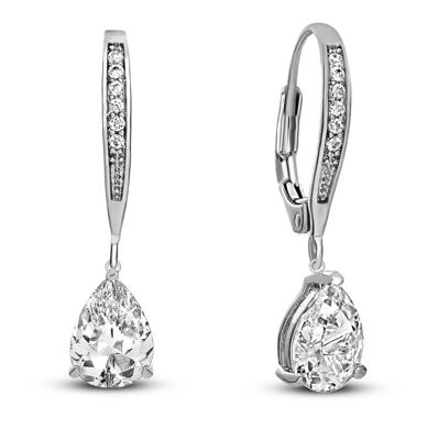 Rozzato Lab Created Sterling Silver White Gold Plating with Colored Cubic Zirconia Teardrop Leaver Back Earrings