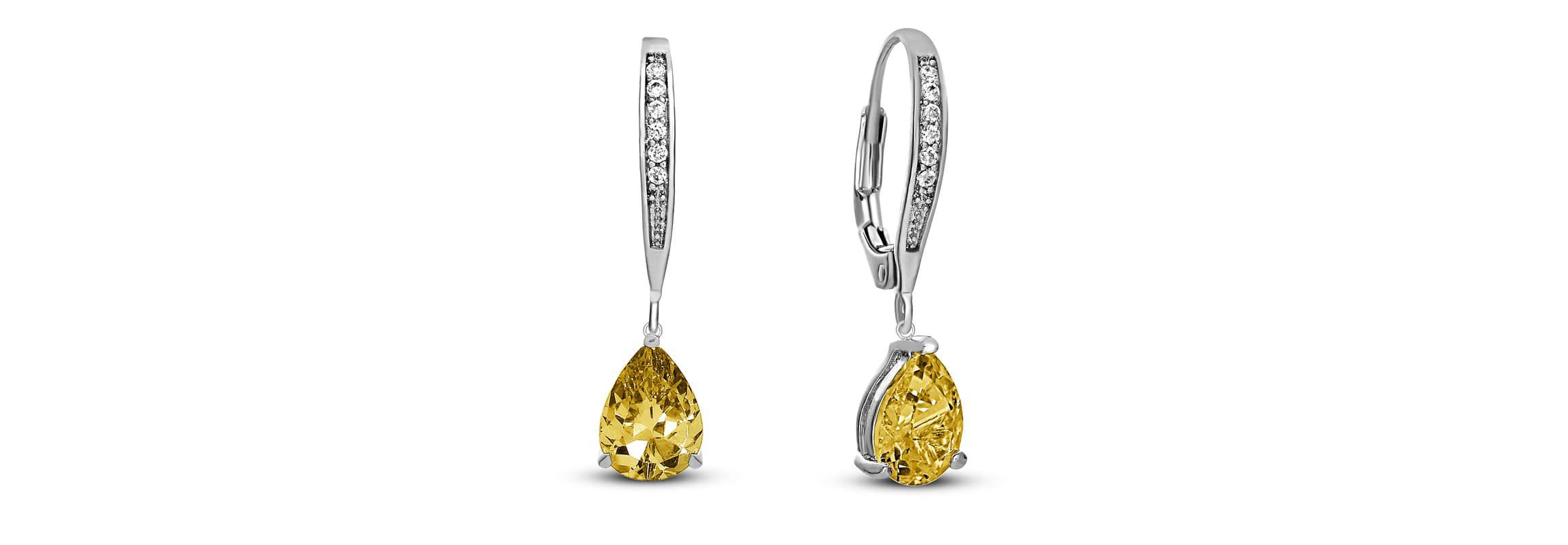 Lab Created Sterling Silver White Gold Plating with Colored Cubic Zirconia Teardrop Leaver Back Earrings