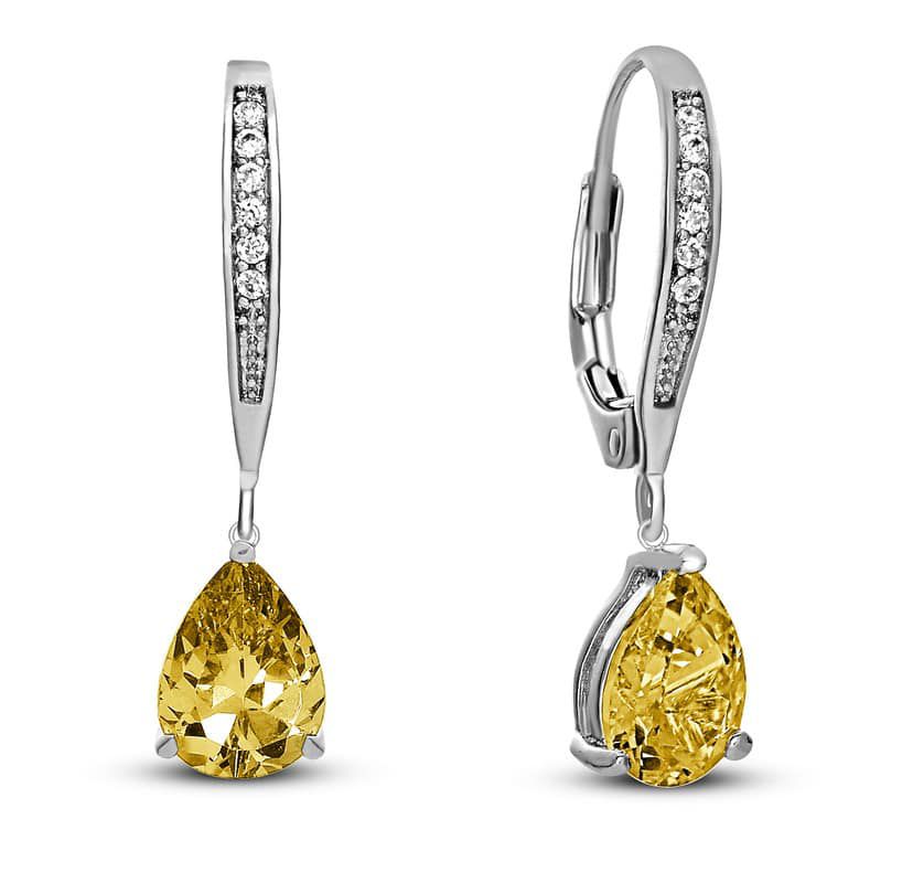 Lab Created Sterling Silver White Gold Plating with Colored Cubic Zirconia Teardrop Leaver Back Earrings
