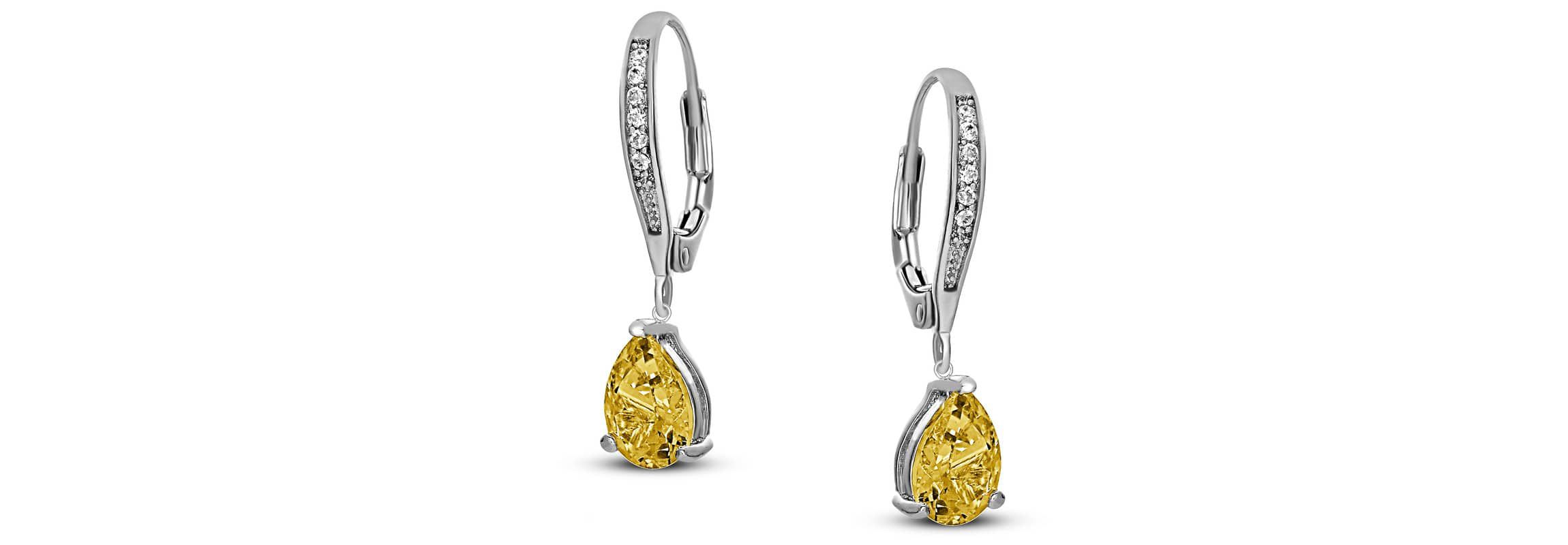 Lab Created Sterling Silver White Gold Plating with Colored Cubic Zirconia Teardrop Leaver Back Earrings
