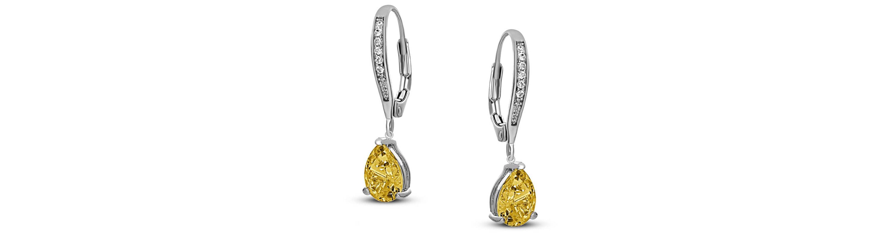 Lab Created Sterling Silver White Gold Plating with Colored Cubic Zirconia Teardrop Leaver Back Earrings