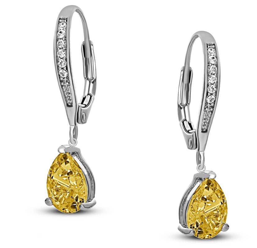 Lab Created Sterling Silver White Gold Plating with Colored Cubic Zirconia Teardrop Leaver Back Earrings