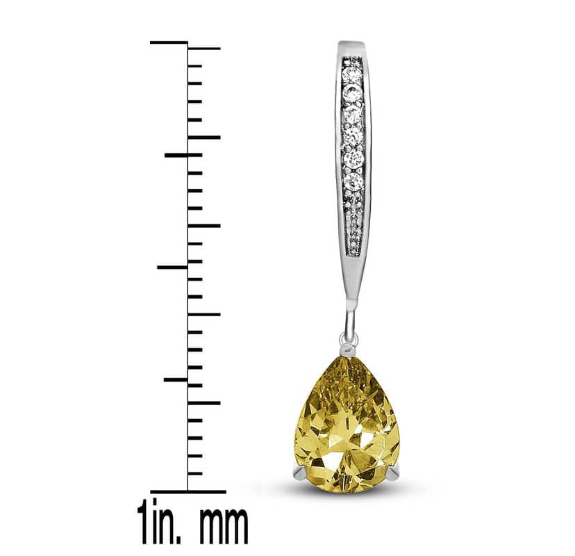 Lab Created Sterling Silver White Gold Plating with Colored Cubic Zirconia Teardrop Leaver Back Earrings