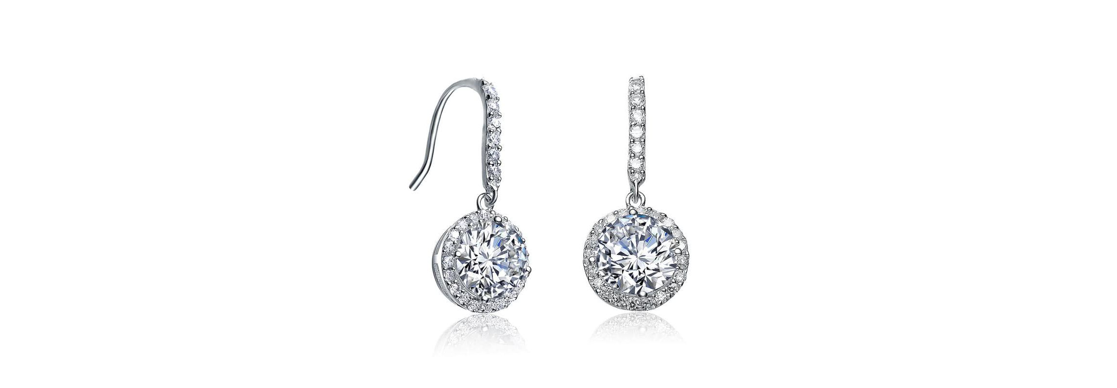 Lab Created Sterling Silver with Clear Cubic Zirconia Dangle Hook Earrings