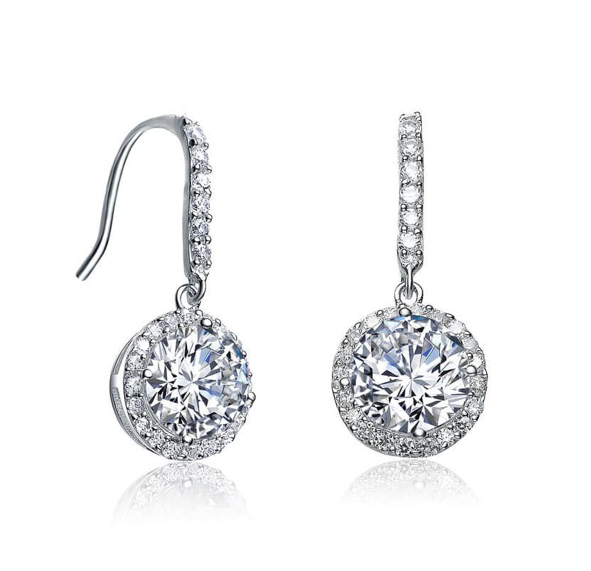 Lab Created Sterling Silver with Clear Cubic Zirconia Dangle Hook Earrings