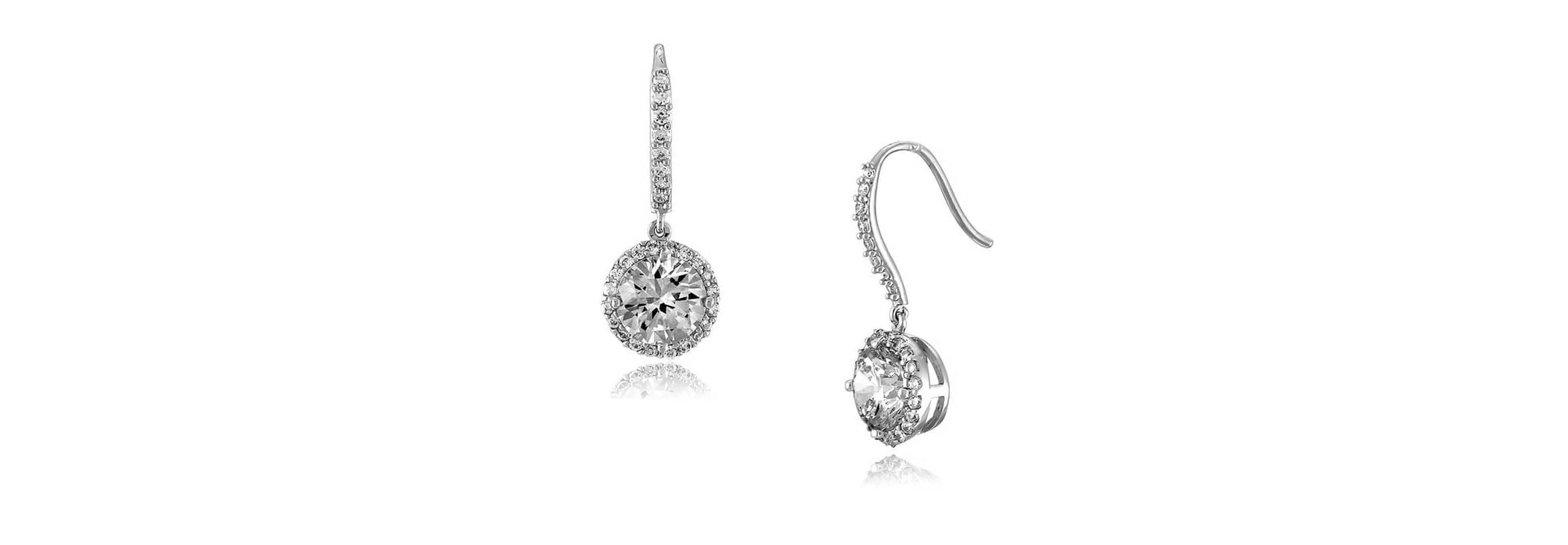 Lab Created Sterling Silver with Clear Cubic Zirconia Dangle Hook Earrings