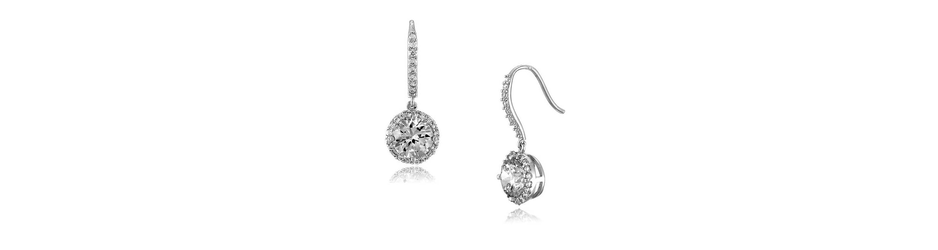 Lab Created Sterling Silver with Clear Cubic Zirconia Dangle Hook Earrings