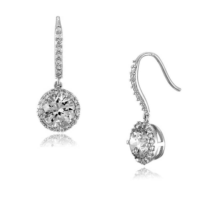 Lab Created Sterling Silver with Clear Cubic Zirconia Dangle Hook Earrings