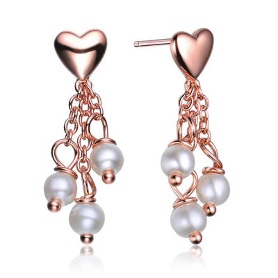 Rozzato Lab Created Sterling Silver with White Pearl Heart Shape Drop Earrings for Teens