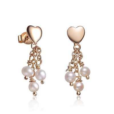 Rozzato Lab Created Sterling Silver with White Pearl Heart Shape Drop Earrings for Teens, Gold