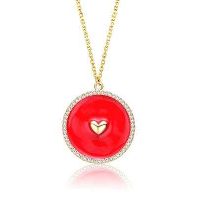 Rozzato Lab Created 14K Gold Plated with clear Cubic Zirconia and Colored Enamel Round Pendant Necklace for Kids