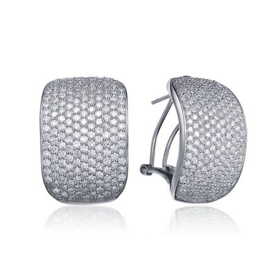 Rozzato Lab Created Sterling Silver with Clear Cubic Zirconia Square Omega Back Earrings