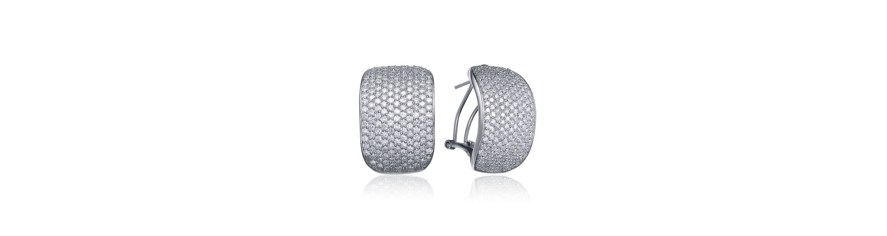 Lab Created Sterling Silver with Clear Cubic Zirconia Square Omega Back Earrings