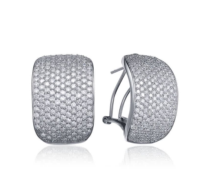 Lab Created Sterling Silver with Clear Cubic Zirconia Square Omega Back Earrings