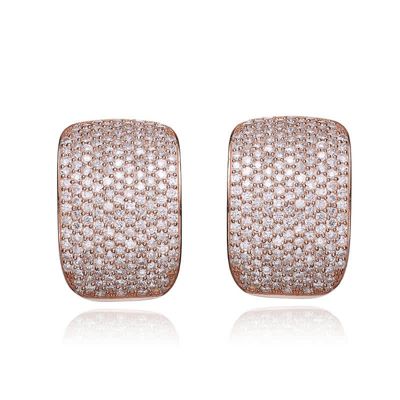 Rozzato Lab Created Sterling Silver with Clear Cubic Zirconia Square Omega Back Earrings, Pink