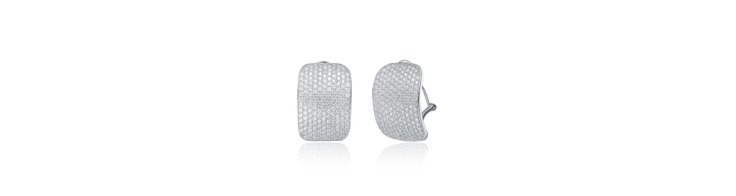 Lab Created Sterling Silver with Clear Cubic Zirconia Square Omega Back Earrings