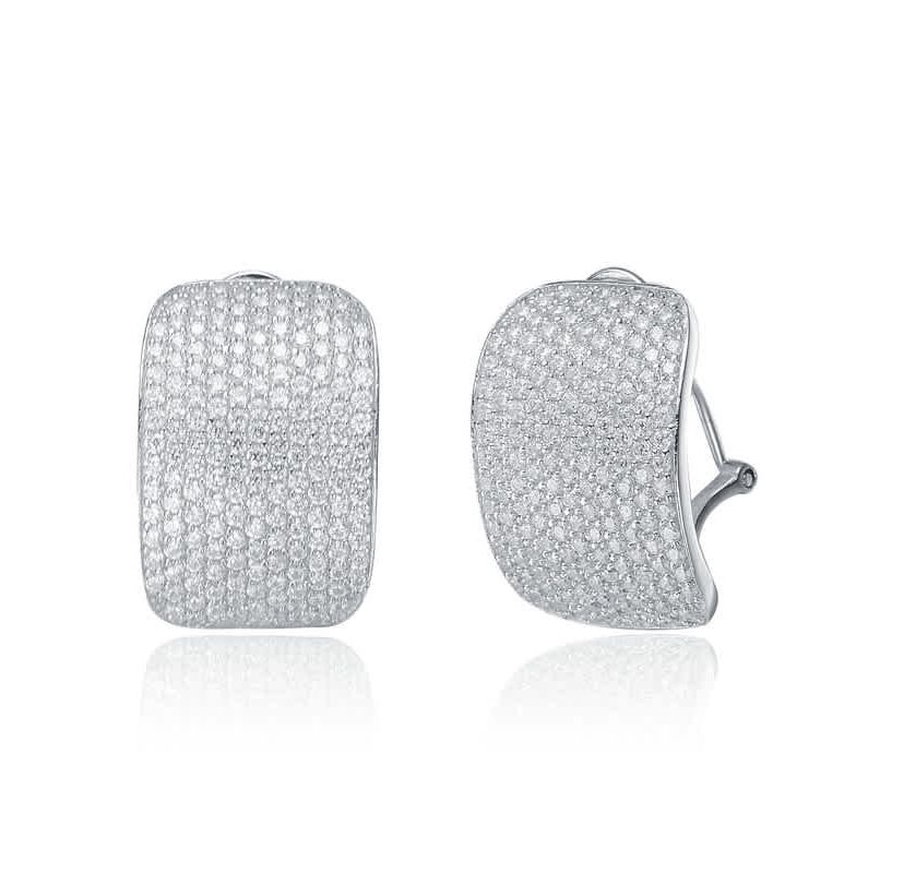 Lab Created Sterling Silver with Clear Cubic Zirconia Square Omega Back Earrings