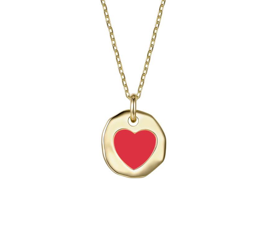 Lab Created Childrens with Colored Heart Enamel Medallion Pendant Necklace