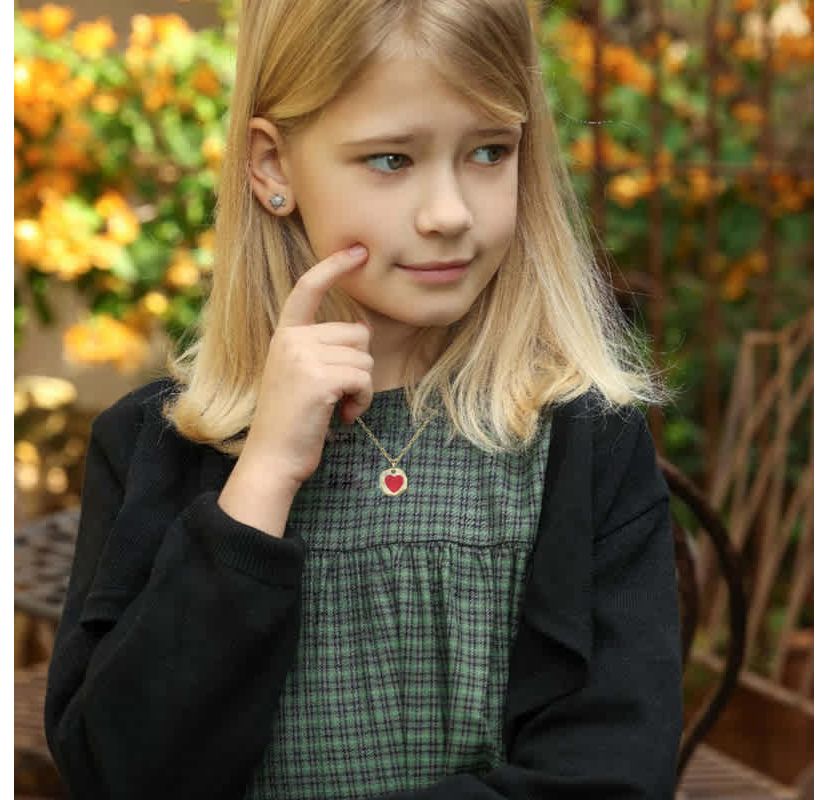 Lab Created Childrens with Colored Heart Enamel Medallion Pendant Necklace