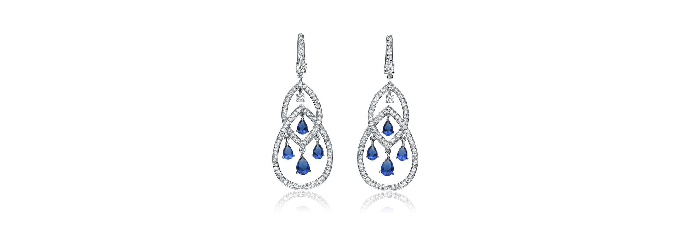 Lab Created Sterling Silver with Colored Cubic Zirconia Double Teardrop Chandelier Earrings