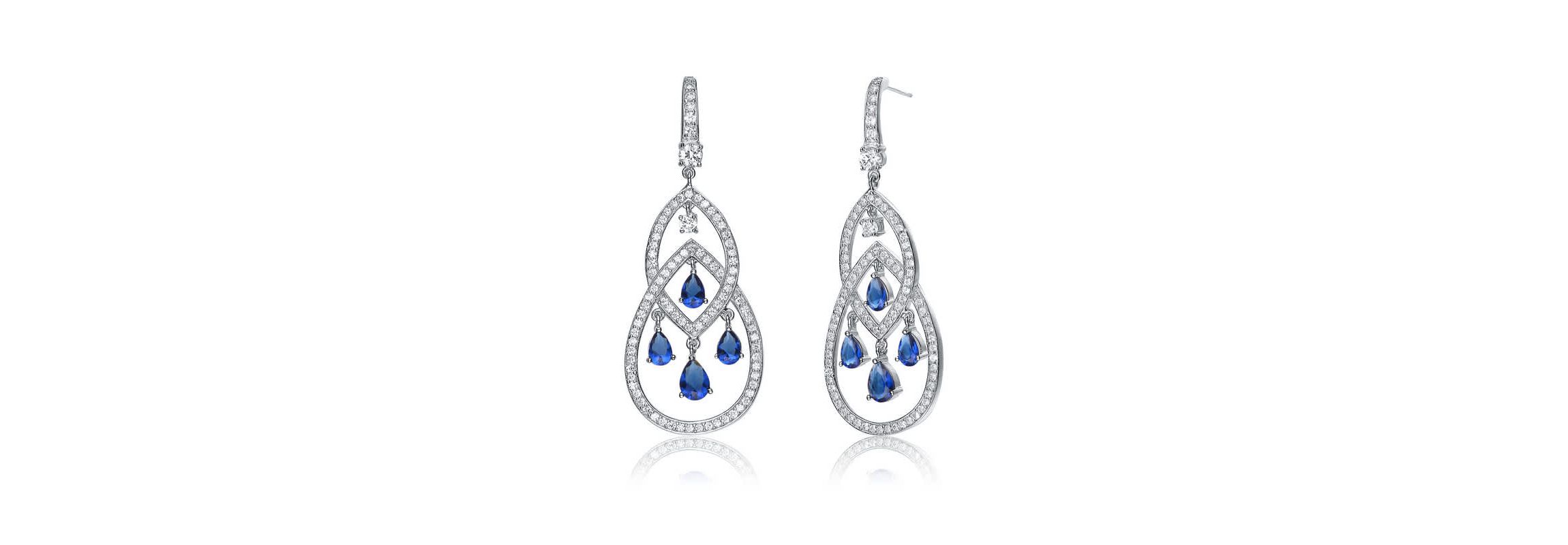 Lab Created Sterling Silver with Colored Cubic Zirconia Double Teardrop Chandelier Earrings